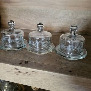 Three (3) Vintage Glass Domed Butter Dish / Cloche Butter Server